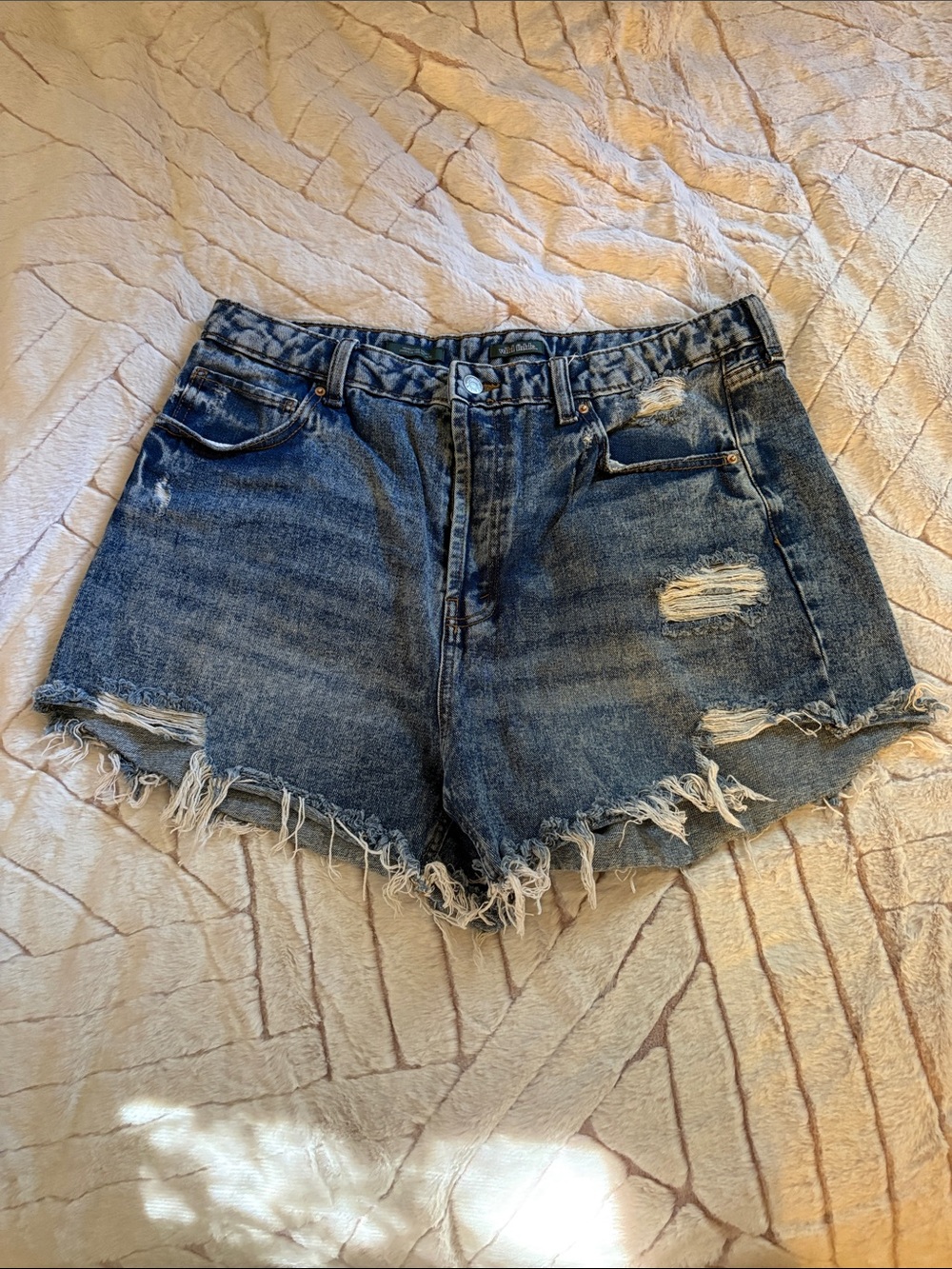 wild fable Distressed Dark Blue High-Rise Denim Shorts
